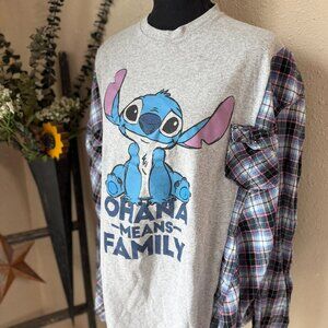 Disney Lilo & Stitch Refashioned Upcycled Reworked Flannel ~M/L See Measurements